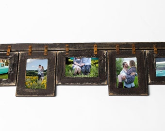 Mixed Barnwood Collage Frame 5 hole 4x6 Multi Opening Frame-Rustic Picture Frame-Reclaimed-Landscape or Portrait-Collage Frame, Brown Frame