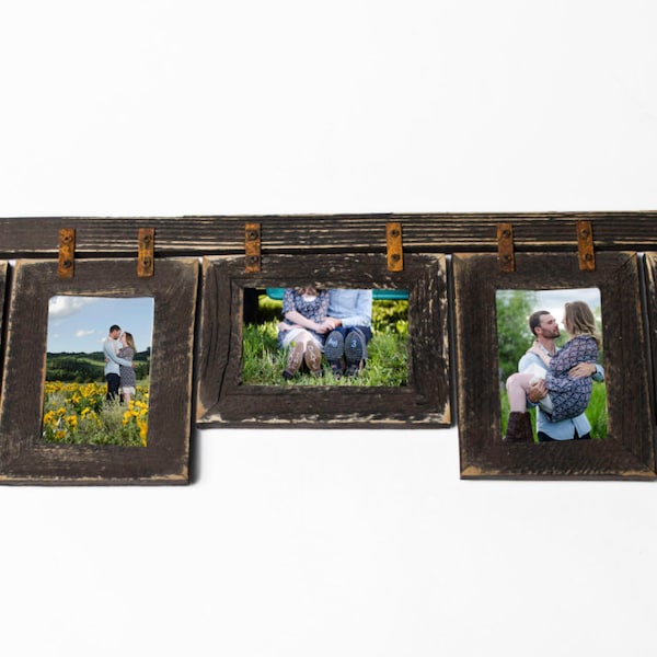 Mixed Barnwood Collage Frame 5 hole 4x6 Multi Opening Frame-Rustic Picture Frame-Reclaimed-Landscape or Portrait-Collage Frame, Brown Frame