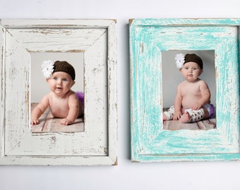 Set of TWO 8x10 Stacked Rustic Barnwood Distressed Rustic Picture Frame-Aqua Blue-Farmhouse Distressed Frame- Turquoise & White