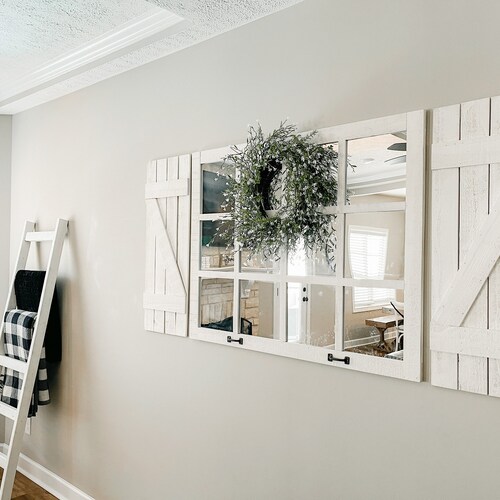 8 Pane Farmhouse Wall Decor Window Mirror Rustic Window Etsy