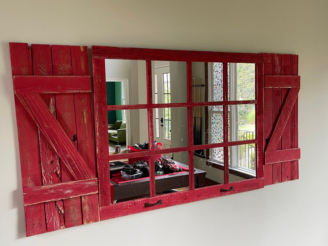 46x 36 Farmhouse Wall Decor Window Mirror Rustic Window Mirror Rustic