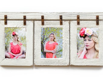 Barnwood Collage Frame. 3) 4x6 Multi Opening Frame. Rustic Picture Frame. Collage Frame. Ivory Picture Frame. Shabby Chic Wedding Frame
