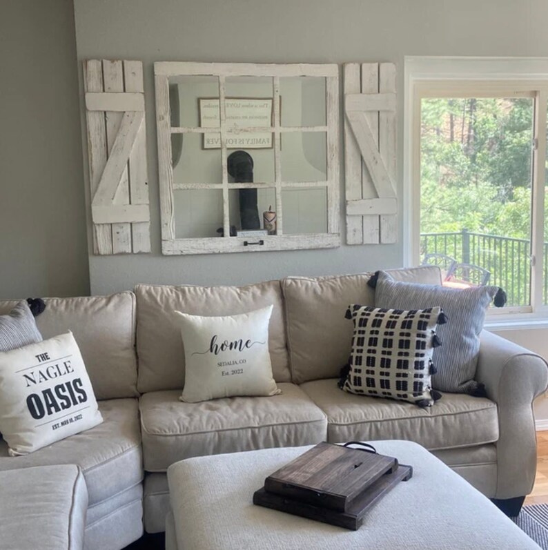 36x 36 Farmhouse Wall Decor Window Mirror Rustic Etsy