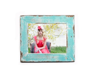 Farmhouse Distressed Turquoise Barnwood Picture Frame-Rustic Picture Frame-Home Decor Frame-Reclaimed-Cottage ChicHandmade