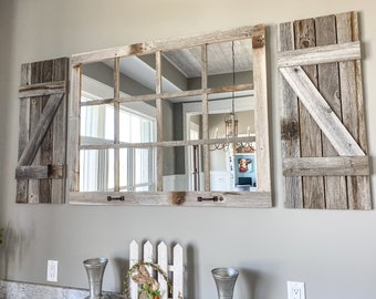 46"x 36" Farmhouse Wall Decor Window Mirror - Rustic Window Mirror - Rustic Mirror - Large Window Mirror - Window Pane Mirror