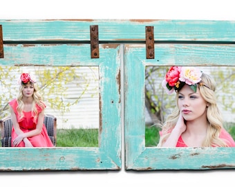 8x10 Barnwood Collage Picture Frame. Multi Opening Frame. Turquoise Picture Frame. Photo Frame. Rustic Picture Frame. Wedding Frame. Summer