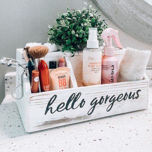 Organizador de maquillaje de madera rústica, caja organizadora de maquillaje, regalos de Navidad para mujeres, regalos de Navidad para mamá, regalos de Navidad para hija