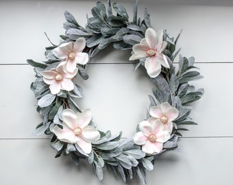 Peony lambs ear wreath for front door, front door wreaths year round, rustic wall decor, farmhouse wall decor, farmhouse wreath