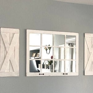 46x 36 Farmhouse Wall Decor Window Mirror Rustic Window Mirror Rustic Mirror Large Window Mirror Window Pane Mirror image 5