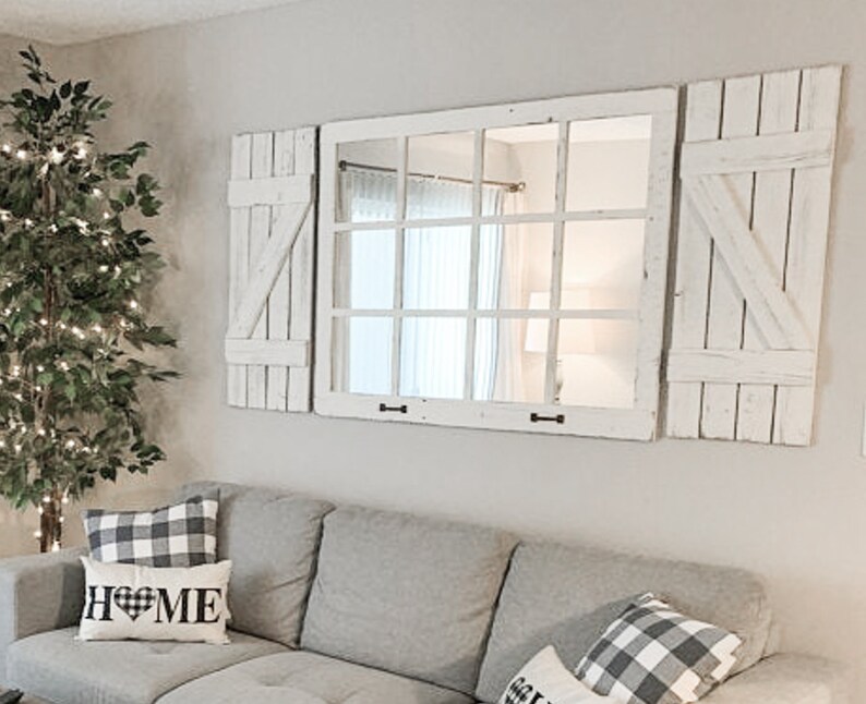 Farmhouse Wall Decor Window Mirror With Shutters Rustic Etsy