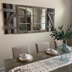 46"x 36" Farmhouse Wall Decor Window Mirror - Rustic Window Mirror - Rustic Mirror - Large Window Mirror - Window Pane Mirror