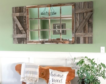 46"x 36" Farmhouse Wall Decor Window Mirror - Rustic Window Mirror - Rustic Mirror - Large Window Mirror - Window Pane Mirror