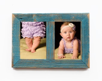 2 hole 8x10 Barnwood Vertical Collage Ocean Blue Picture Frame - Distressed Picture Frames - Shabby Chic -