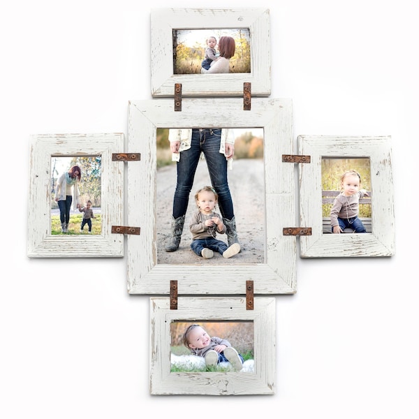 Barnwood Collage Frame-Classic Picture Frame-Rustic Picture Frame-Farmhouse Frame-4x6 Frame-5x7 Frame-8x10 Frame-White Frame-Multi Opening