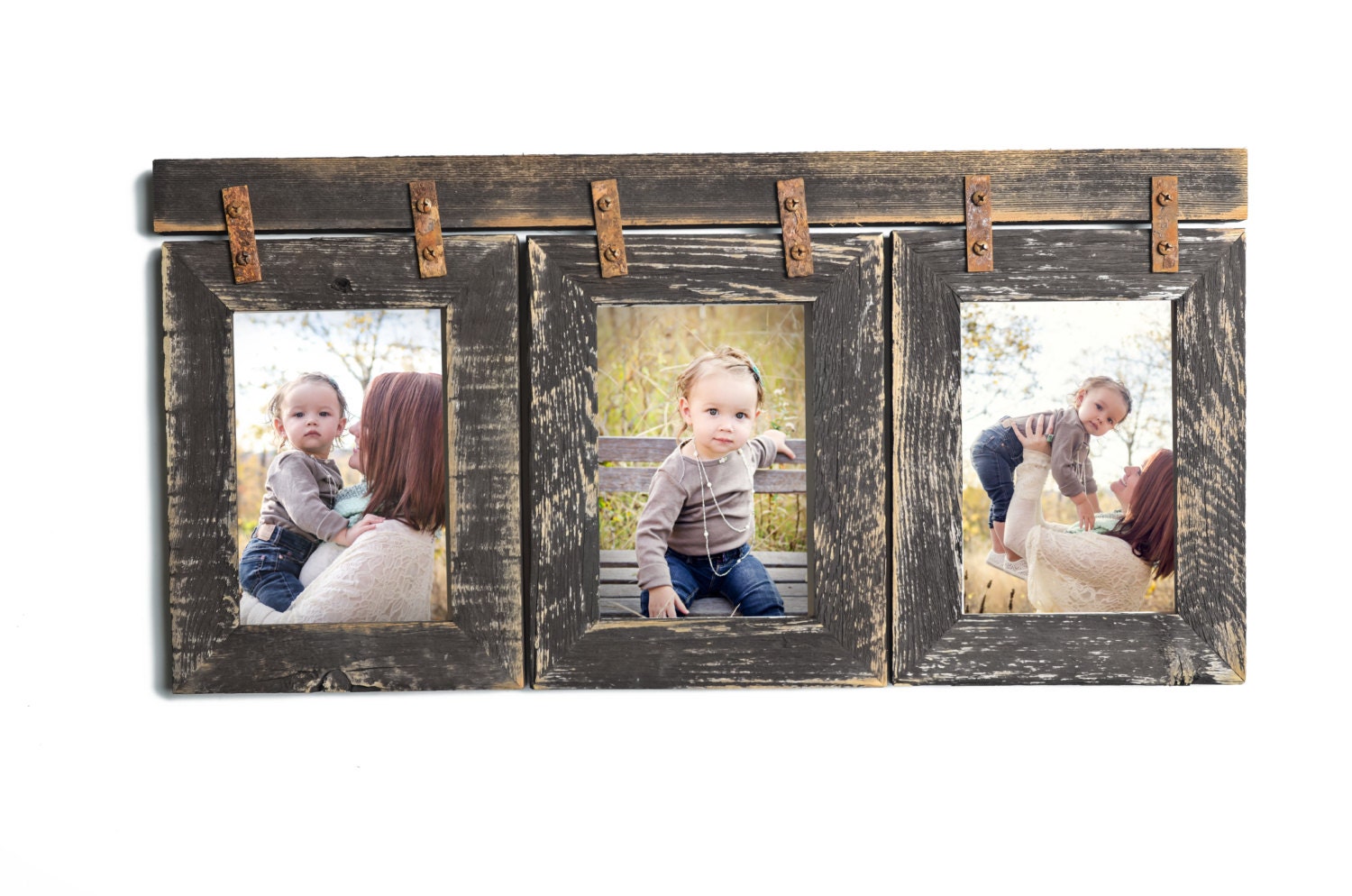 Barnwood Collage Frame. 3) 4x6 Multi Opening Frame. Rustic Picture Fra –  Rusty Mill Decor