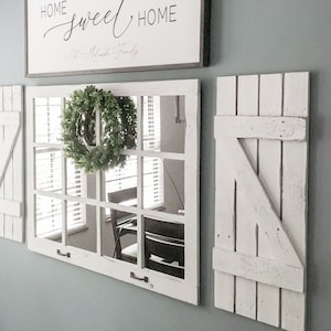 Mirror + Shutters Farmhouse Wall Decor, Farmhouse Decor Living Room, Rustic Home Decor for Walls,  Rustic Home Decor, Mirror Wall Decor,