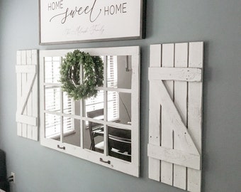 Mirror + Shutters Farmhouse Wall Decor, Farmhouse Decor Living Room, Rustic Home Decor for Walls,  Rustic Home Decor, Mirror Wall Decor,