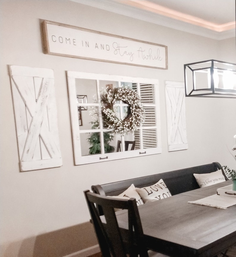 46x 36 Farmhouse Wall Decor Window Mirror Rustic Etsy