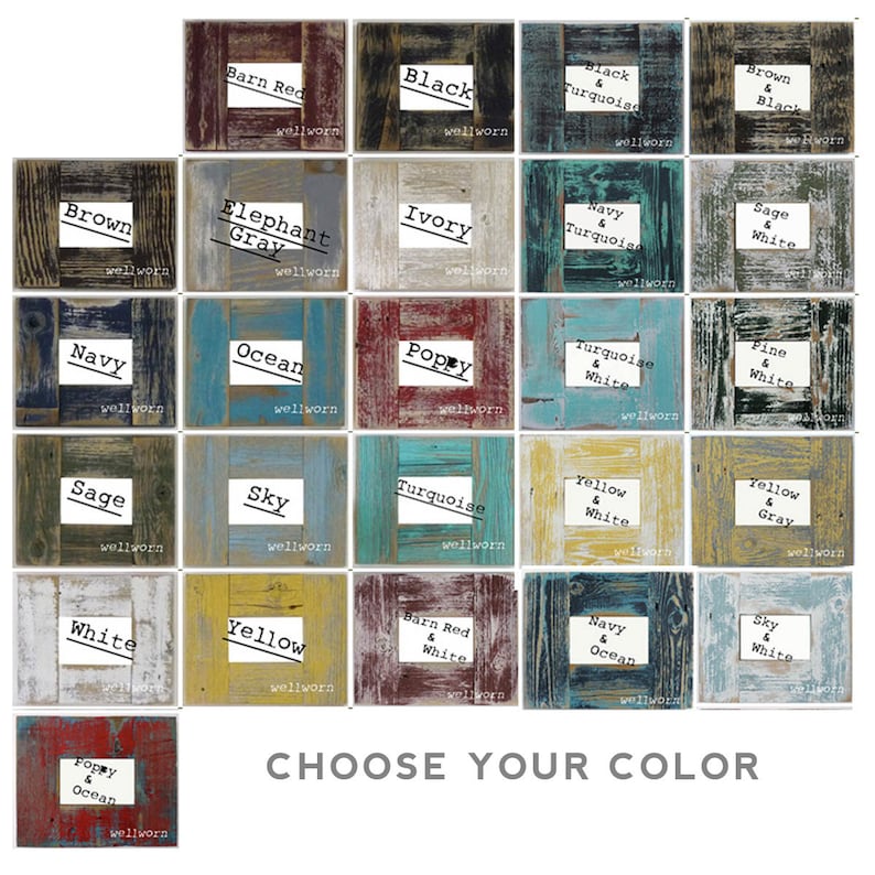 Peut inclure: Un tableau de 20 options de couleurs diff&eacute;rentes pour des cadres photo. Les couleurs incluent Rouge Grange, Noir, Marron & Noir, Gris &Eacute;l&eacute;phant, Ivoire, Marine & Turquoise, Blanc Sauge, Oc&eacute;an, Pavot, Turquoise & Blanc, Pin & Blanc, Jaune & Blanc, Jaune & Gris, Ciel, Turquoise, Rouge Grange & Blanc, Marine & Oc&eacute;an, Blanc, Jaune et Pavot & Oc&eacute;an.