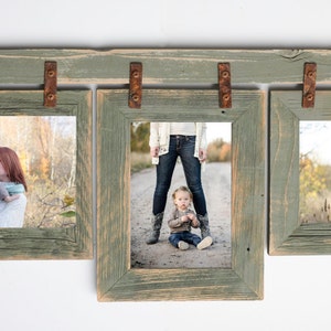 2" Barnwood Collage Sage Frame 3) 4x6 Multi Opening Frame-Rustic Picture Frames-Reclaimed-Cottage Chic-Collage Frame