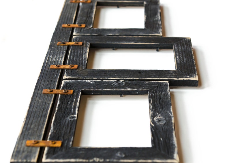 2 Barnwood Collage Frame 3 8x10 Multi Opening Frame-Rustic Picture Frames-Reclaimed-Cottage Chic-Black Collage Frame Farmhouse Frame image 3