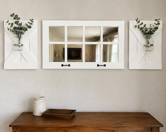 Espejo de ventana de 8 paneles para decoración de pared estilo granja - Espejo rústico para ventana - Espejo rústico - Espejo grande para ventana - Espejo con paneles de ventana