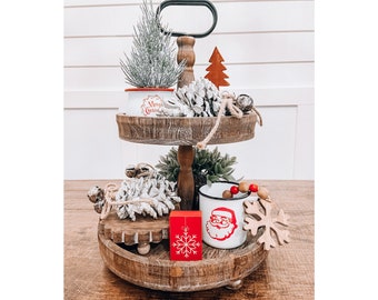Christmas Tiered Tray, Farmhouse Christmas, Holiday Tiered Tray Decor, Christmas Decor, Holiday Decor, Christmas Decoration,Rustic Christmas