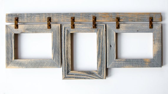 Barnwood Collage Frame. 3) 4x6 Multi Opening Frame. Rustic Picture