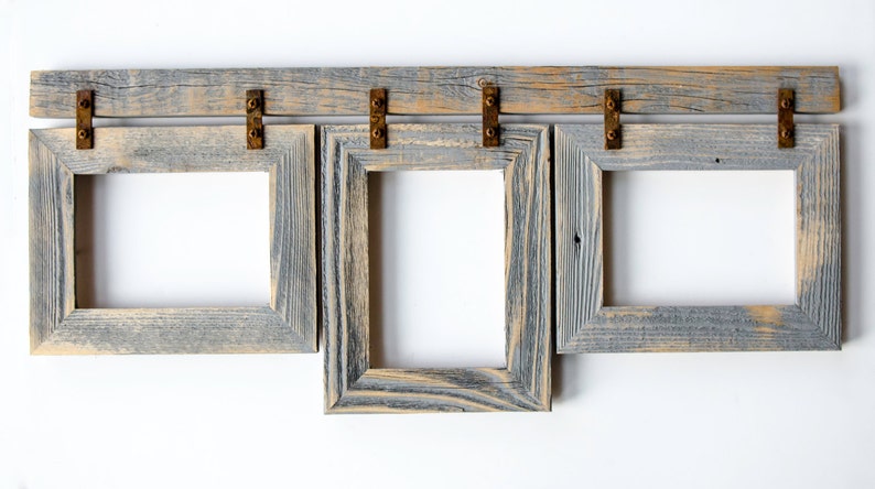 Barnwood Collage Frame 3) 5x7 Multi Opening Frame. Rustic Picture Frame. Picture Frame Collage. Gray Picture Frame. Wood Picture Frame 