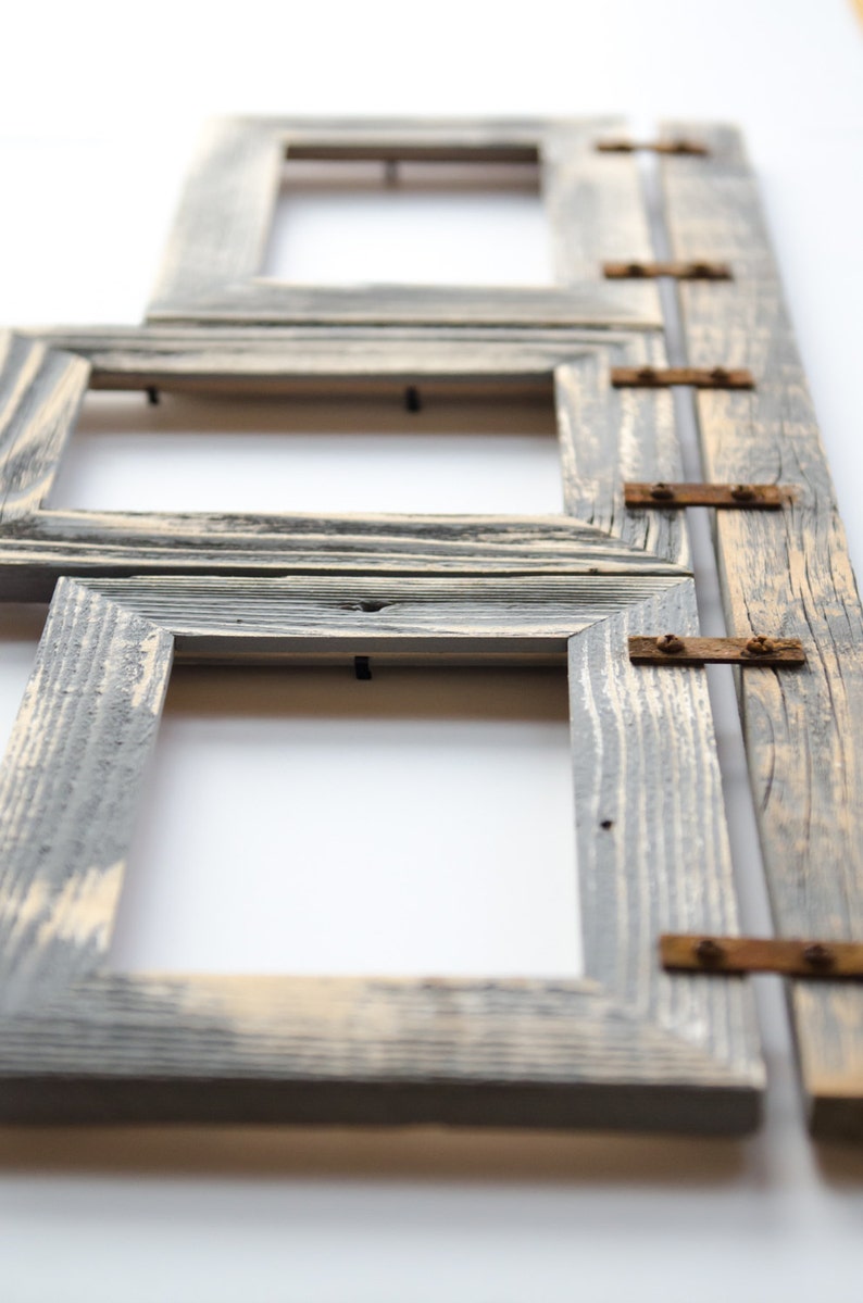 Barnwood Collage Frame 3 5x7 Multi Opening Frame. Rustic Picture Frame. Picture Frame Collage. Gray Picture Frame. Wood Picture Frame image 2