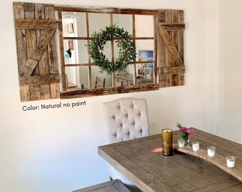 46"x 36" Farmhouse Wall Decor Window Mirror - Rustic Window Mirror - Rustic Mirror - Large Window Mirror - Window Pane Mirror