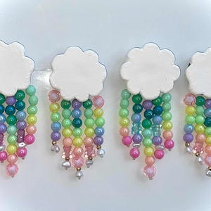 Rainbow Cloud Beaded Magnet: Handmade Clay Fridge Decor