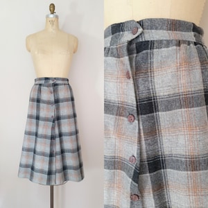 1960s Grey Plaid Wool Skirt // Vintage 60s A-Line Skirt // Small Medium image 1