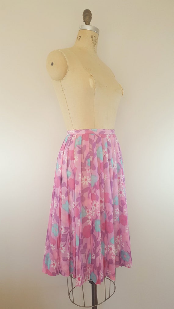 Vintage 1960s Skirt / Pink Floral Pleated Skirt /… - image 4