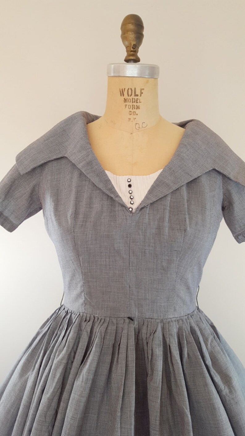 1950s Houndstooth and Poppy Print Dress | XS/S