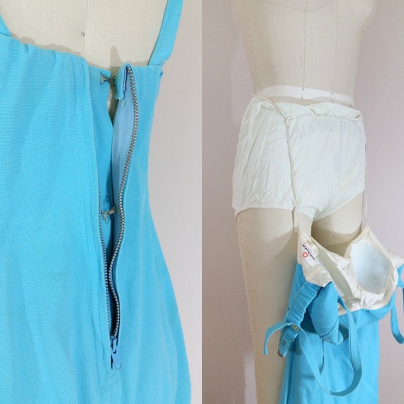 1950s Swimsuit • Aqua Blue Vintage 50s Bathing Su… - image 2