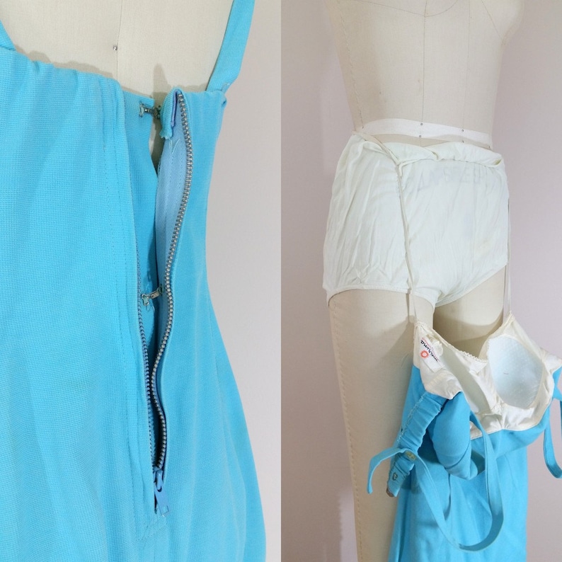 1950s Swimsuit • Aqua Blue Vintage 50s Bathing Suit • Size Medium image 2