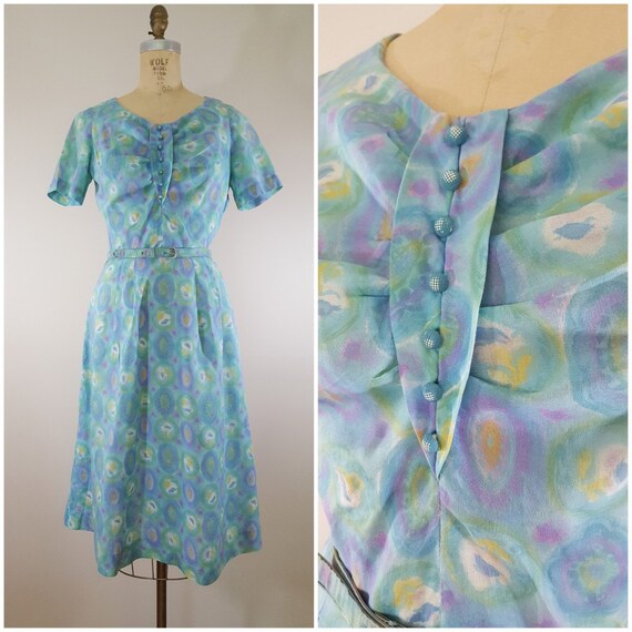 Vintage 1950s Dress / Pastel Watercolor Day Dress / Medium | Etsy