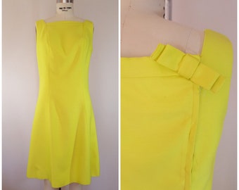 Vintage jaren 1960 Jurk / Chartreuse Geel / Back Zip / Vintage Party Dress / XS-Small