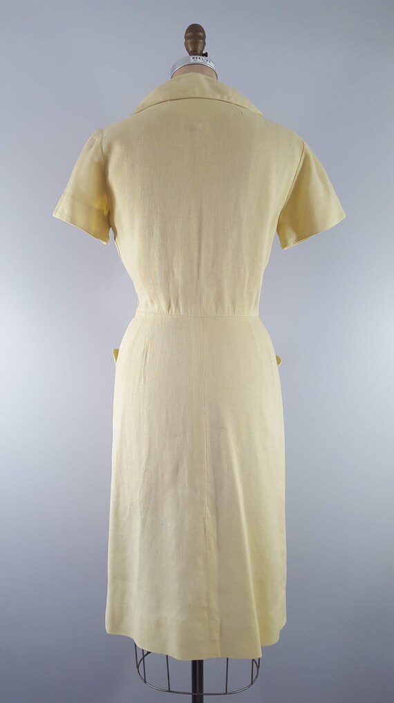 Vintage 1950s Pat Premo Dress / Yellow Linen / Sm… - image 7