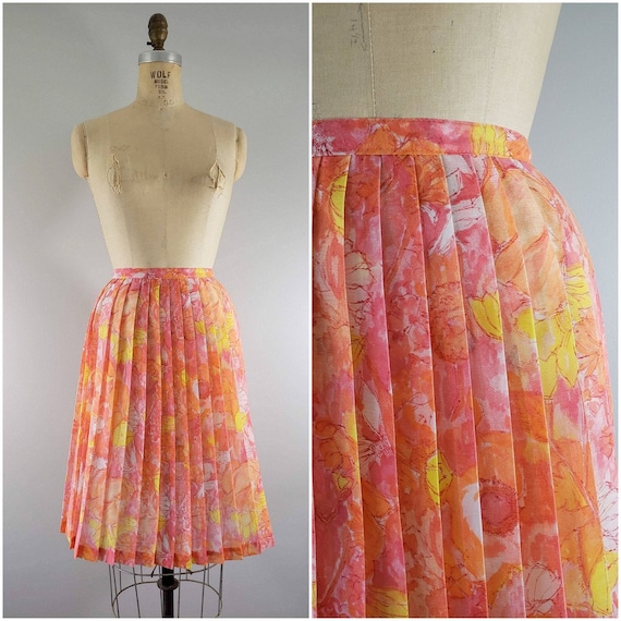 Vintage 1960s Skirt and Top Set / Orange Floral P… - image 2