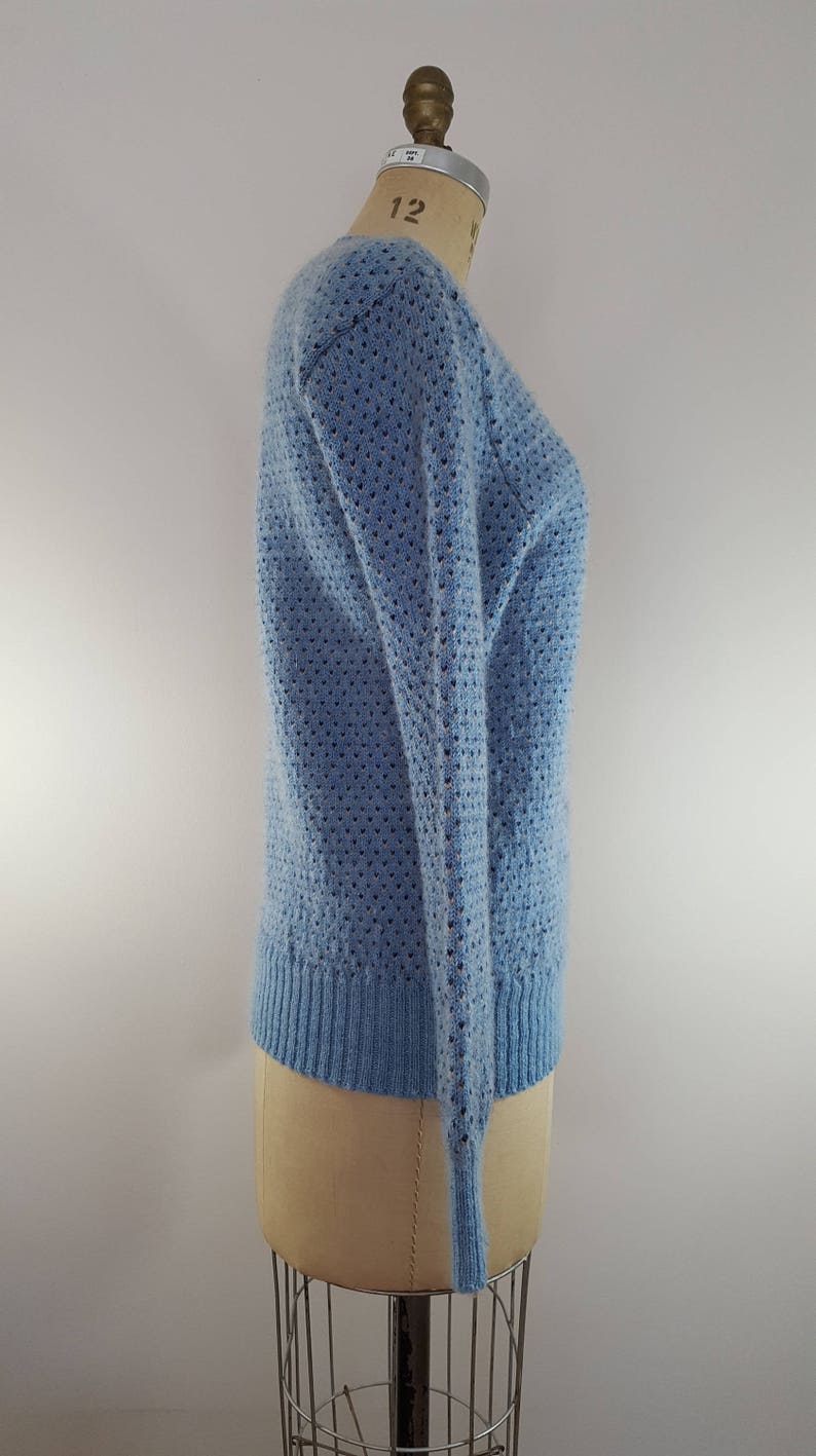 Vintage 1970s Sweater / Blue Hearts / Wool Ski Sweater / Medium image 6