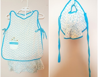 Vintage 1950s Baby Outfit / Smock, Bloomers, and Sun Bonnet / Flower Pot