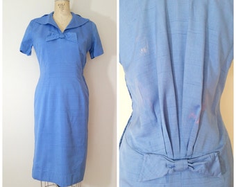 1950s Wiggle Dress • PERMISSION to COME ABOARD dress  • Vintage 50s Elinor Gay Blue Dress • Medium