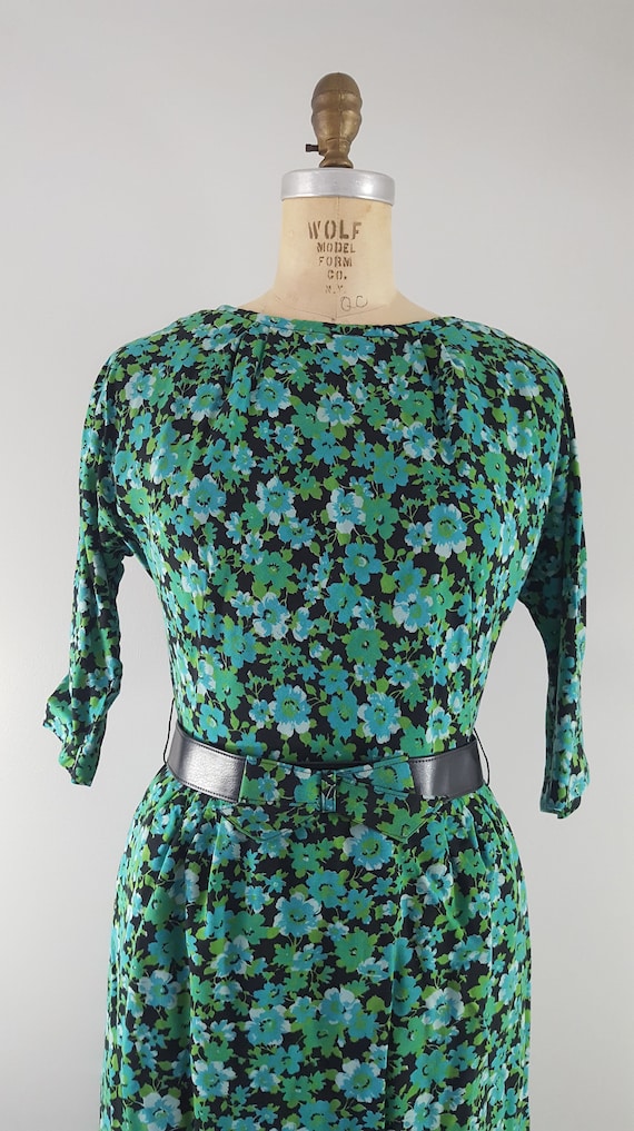 Vintage 1960s Green Floral Dress / Vintage 60s Dr… - image 2