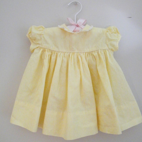 Vintage 1960s Baby Dress / Yellow Stripes / Nannette