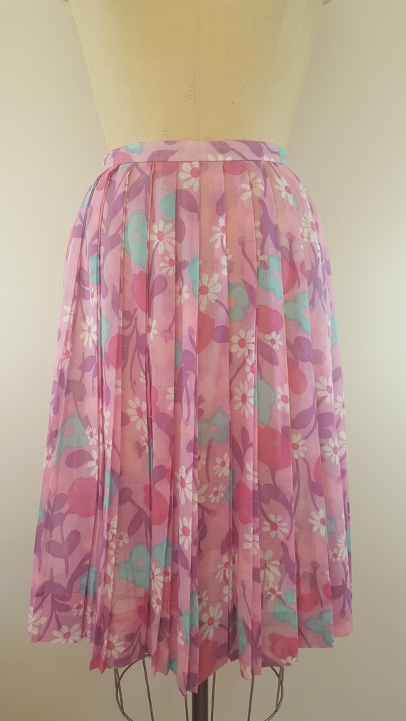 Vintage 1960s Skirt / Pink Floral Pleated Skirt /… - image 2