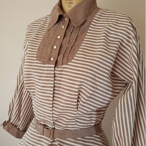 Vintage 1940s Peplum Suit / Brown Striped Suit / 40s Suit / Small Medium image 3