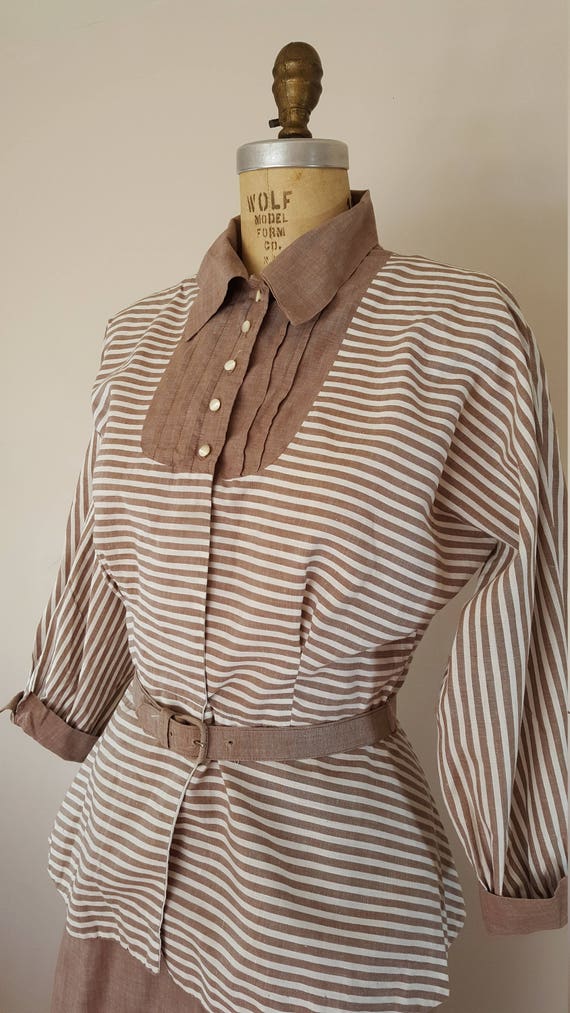 Vintage 1940s Peplum Suit / Brown Striped Suit / … - image 3