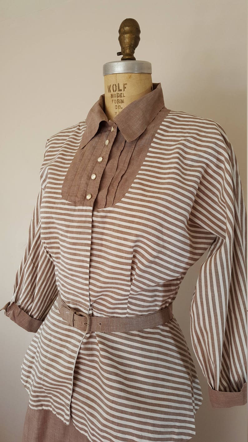 Vintage 1940s Peplum Suit / Brown Striped Suit / 40s Suit / Small Medium image 3